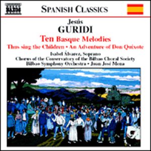 CD cover for "Ten Basque Melodies" by Jesús Guridi, featuring a folk dance illustration.
