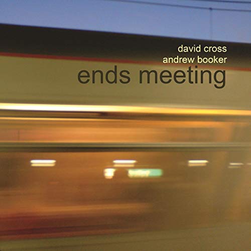 "Album cover with 'ends meeting' text, blurred train background, and artist names."