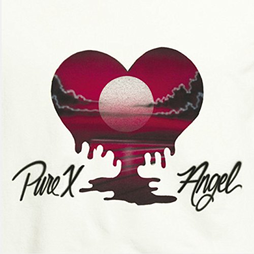 A red heart with a full moon and "Pure X Angel" text on a white background.