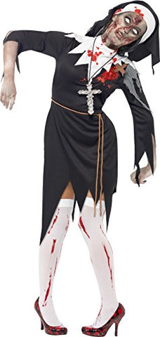 Smiffys Womens Zombie Bloody Sister Mary Costume, Dress, Latex Wound, Rope Belt and Headpiece, Zombie Alley, Size: X1, Colour: Black and White,38877