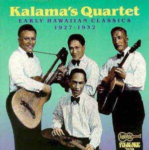 Kalama's Quartet CD cover featuring four men in white shirts holding stringed instruments.
