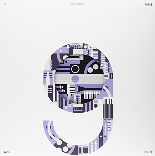 "Album cover with a large '9' made of abstract shapes and patterns."