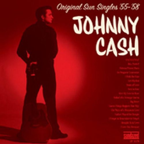 "CD cover with Johnny Cash's silhouette and red background, featuring 'JOHNNY CASH' in white."
