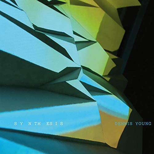 The vinyl record cover features a 3D geometric design with the text "SYNTHESIS" and "DENNIS YOUNG".