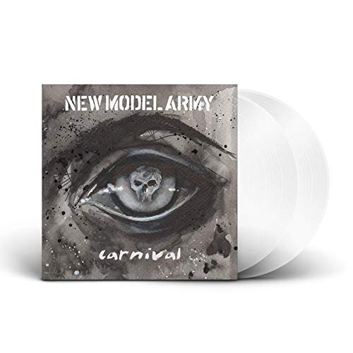 Album cover with a watercolor eye containing a skull, titled "New Model Army - Carnival".
