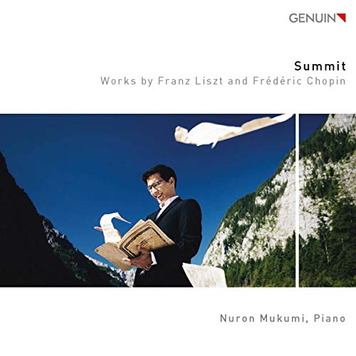 A CD cover featuring a man reading sheet music against a mountainous backdrop.