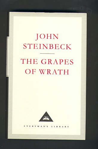 "Book cover of 'The Grapes of Wrath' by John Steinbeck, white with red text."