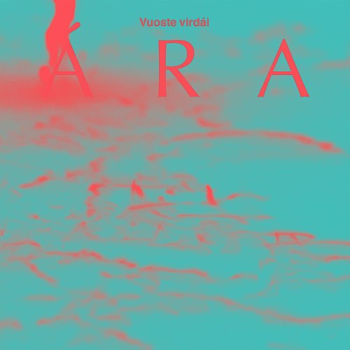 "CD cover art with teal background, red abstract design, and 'ÁRA' in large red letters."