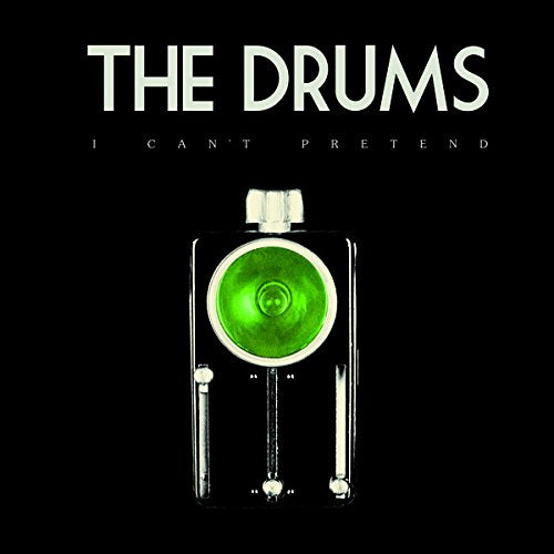 The image shows a vinyl record cover with a green drum on a black background.