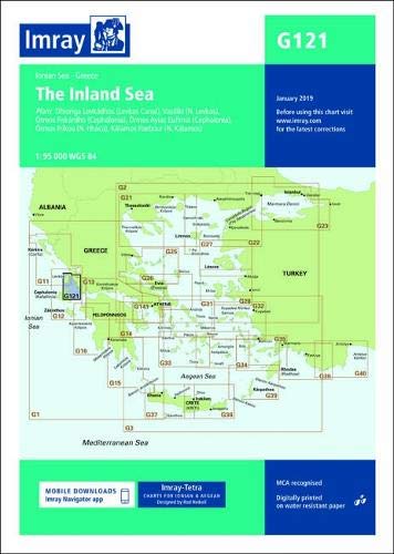 The image shows a nautical chart cover with a map of the Ionian Sea.