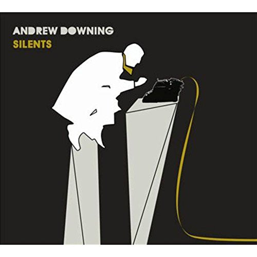 "Album cover with a white silhouette of a man playing a phonograph on a black background."