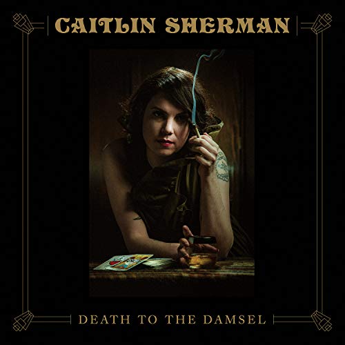 Album cover with a woman sitting at a table, holding a smoking dagger.