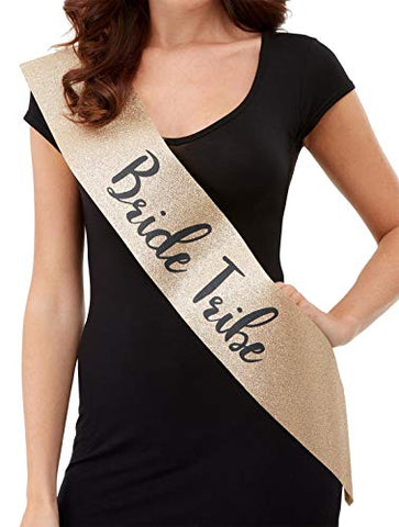 Smiffys 52194 Deluxe Glitter Bride Tribe Sash, Women, Gold & Black