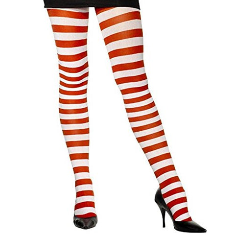 Smiffys Fever Hosiery Opaque Red And White Striped Tights