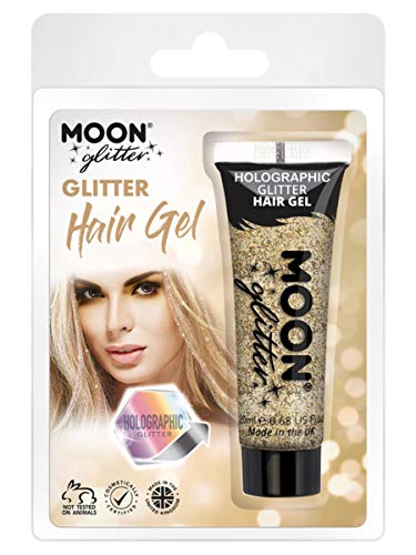 Smiffys Moon Glitter Holographic Glitter Hair Gel, Gold