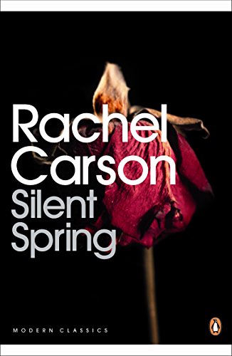 Book cover with a wilting red flower against a black background, titled "Silent Spring".