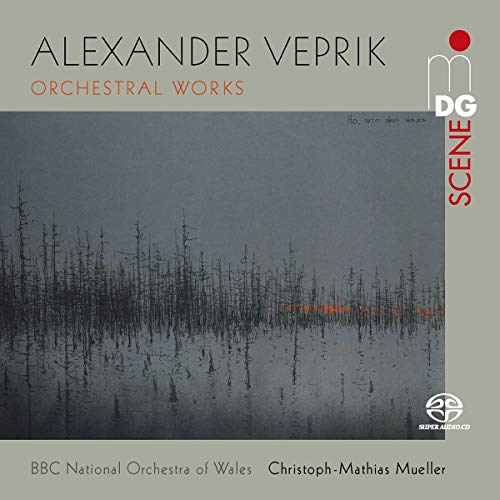 "CD cover featuring a gray-toned forest landscape with 'Alexander Veprik Orchestral Works' text."