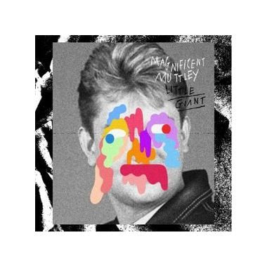 "CD cover with a black and white man's face, colorful paint splatters on his face."