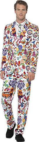 Smiffys Adult mens Groovy Suit Stand Out Suit, Jacket, trousers and Tie, Stand out Suits, Serious Fun, Size M, 24592