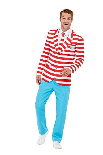 Smiffys 50268M Officially Licensed Where's Wally Suit, Men, Red & White, M - Size 38"-40"
