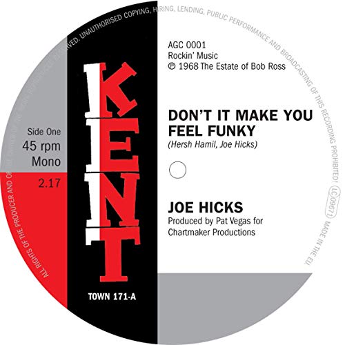 A vinyl record label with "KENT" logo and song title "Don't It Make You Feel Funky".