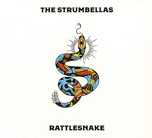"Album cover with a colorful snake on a beige background, titled 'Rattlesnake'."