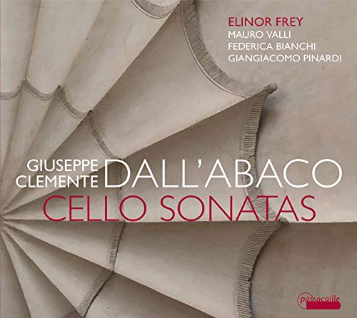 CD cover with beige fabric folds and white and red text "Giuseppe Clemente Dall'Abaco Cello Sonatas".