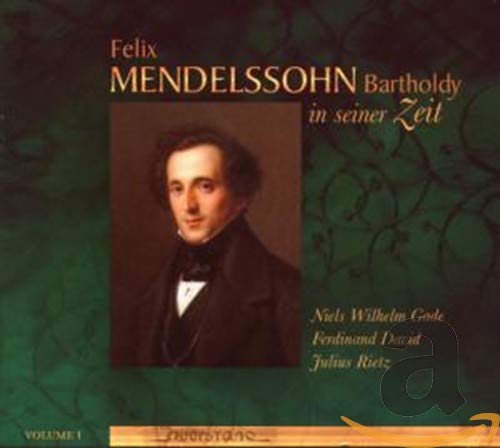 "CD cover featuring a portrait of Felix Mendelssohn against a green background."