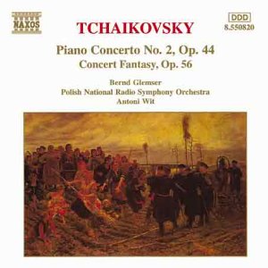 CD cover for Tchaikovsky's Piano Concerto No. 2, featuring a painting of people in a landscape.