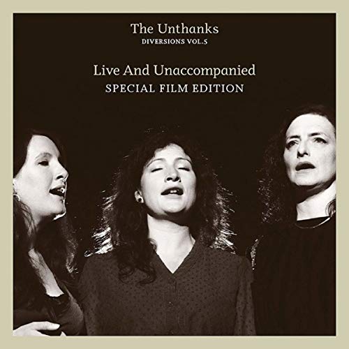 "Album cover featuring three women singing, black and white photo with text overlay."