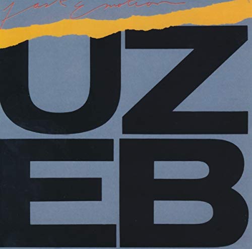 The image is a partial view of a CD cover. "CD cover with 'UZEB' in large black letters on a blue background."