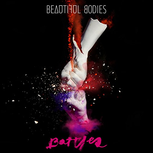 "Album cover with two clenched fists shattering, surrounded by colored splatters on black background."