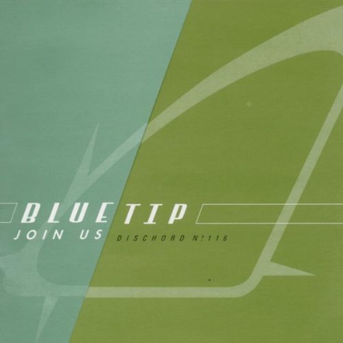 The image is a CD cover for "Blue Tip - Join Us" with a green background and white text. A suitable alt text for this image could be: "CD cover with green background, white text 'Bluetip Join Us' and abstract design."