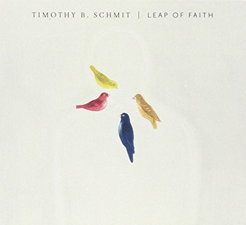 "Album cover with four birds in different colors on a beige background."