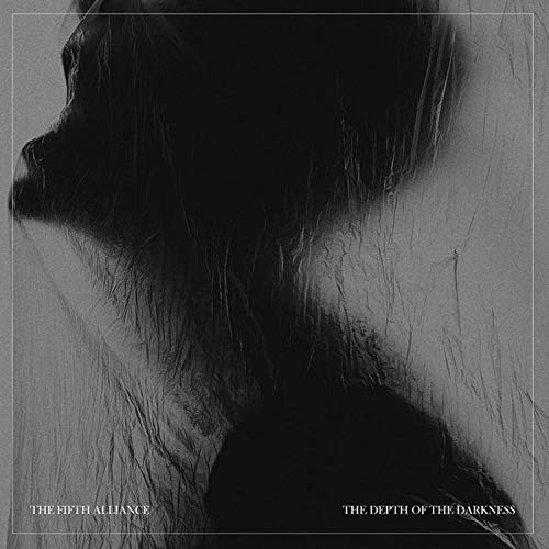 "Black and white album cover with a shadowy figure and text at the bottom."