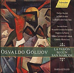 CD cover for "La Pasion Segun San Marcos" with abstract artwork and text overlay.