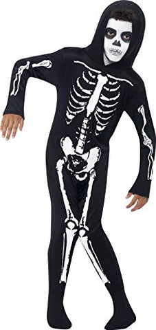 Smiffys Childrens Skeleton Costume, All In One Jumpsuit with Hood, Size:M, Colour:Black, 55012