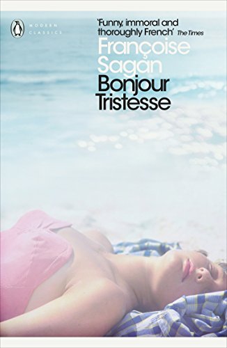 "Book cover of 'Bonjour Tristesse' by Françoise Sagan, featuring a woman lying on a beach."