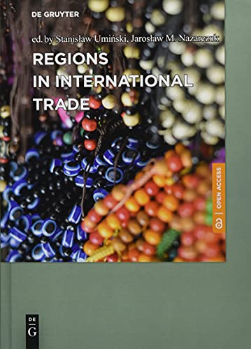 The image depicts a book cover with the title "Regions in International Trade" on a green background. Alt text: Green book cover with title and multicolored bottle caps.