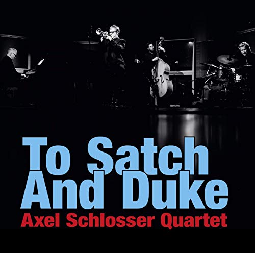 "Jazz album cover featuring a black-and-white photo of four musicians on stage."