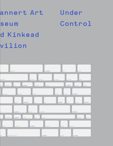 The image depicts a white keyboard on a gray background with blue text. Alt text: White keyboard on gray background with blue text reading "Under Control".