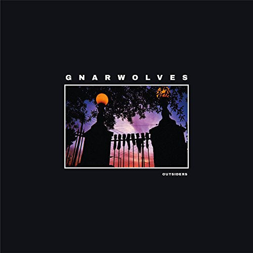 "Album cover with silhouetted figures by a fence, trees, and a full moon."