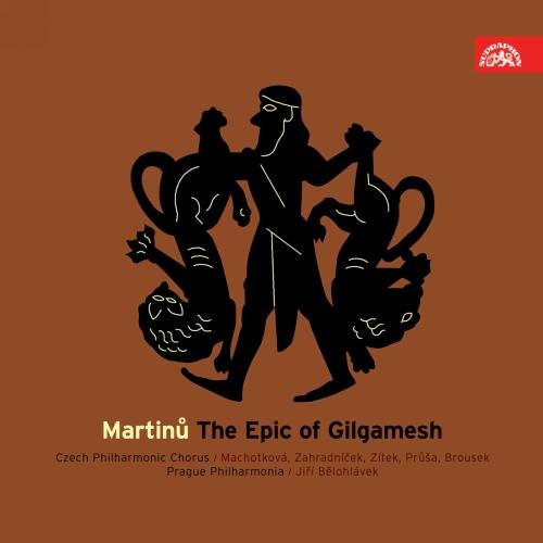 Brown CD cover with black silhouette of man and two lions, red logo.
