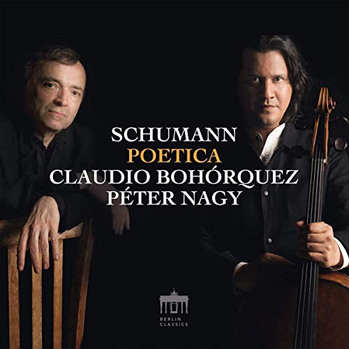 "CD cover with two men, one holding a cello, against a dark background."