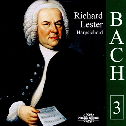 Album cover featuring portrait of Johann Sebastian Bach holding sheet music against a black background.