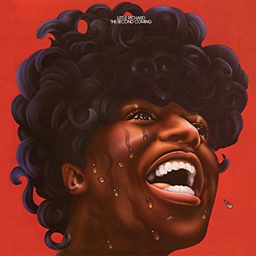 "Album cover featuring an illustration of a man screaming with sweat on a red background."