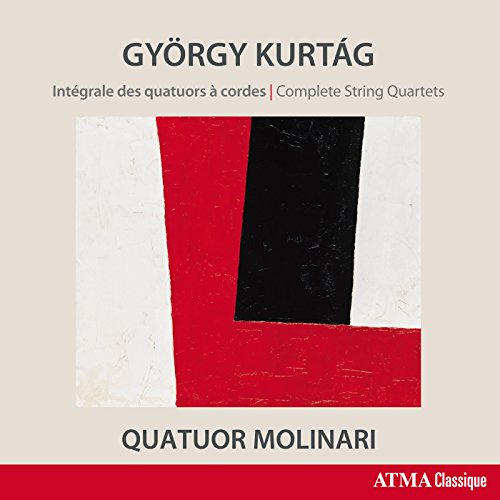 CD cover with abstract red and black design on beige background, text "György Kurtág".