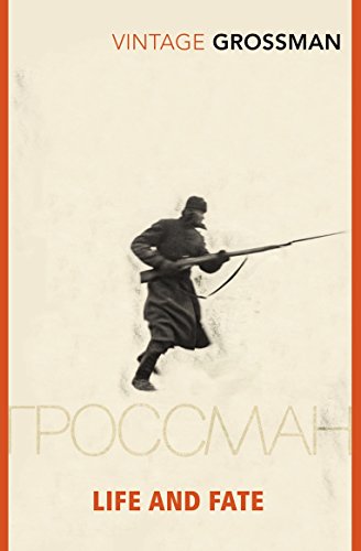 Book cover with a man holding a rifle, in black and white, on a beige background.