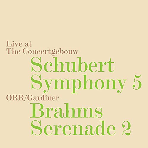 A beige CD cover with green and brown text, featuring Schubert and Brahms' musical works.