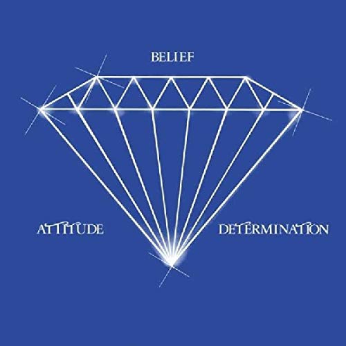 "Blue vinyl record cover with a white diamond graphic and inspirational words."